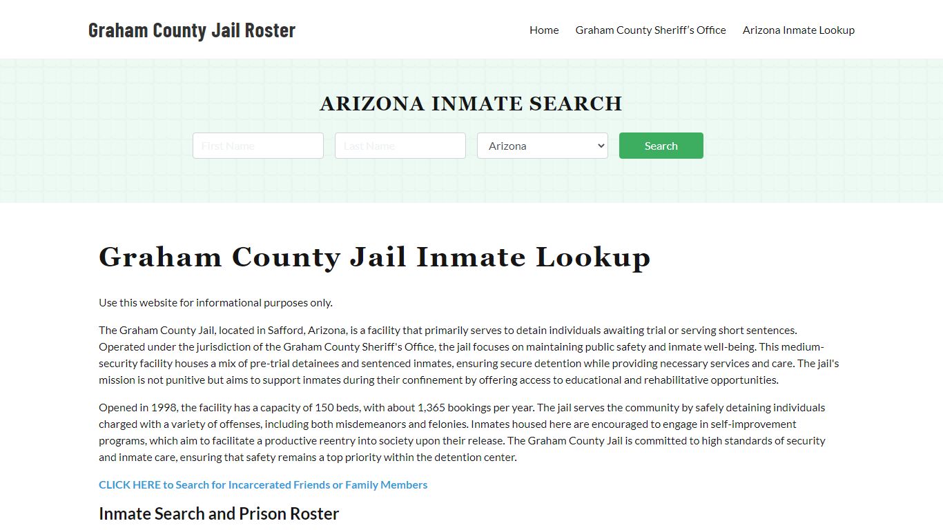 Graham County Jail Roster Lookup, AZ, Inmate Search